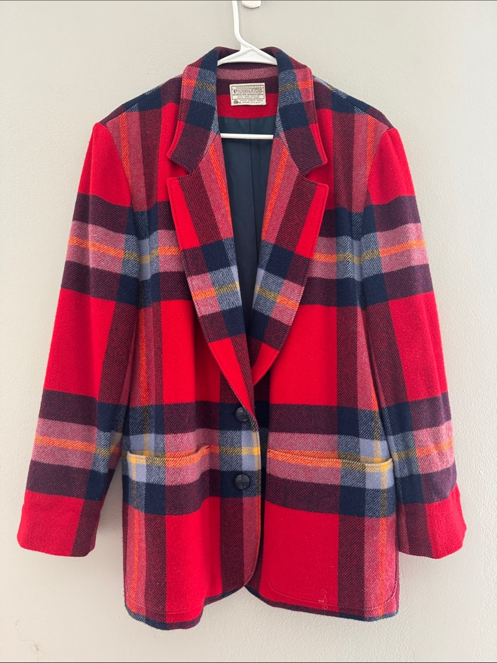 Vintage Pendleton wool blazer bold red-and-blue plaid pattern women’s Sz 14